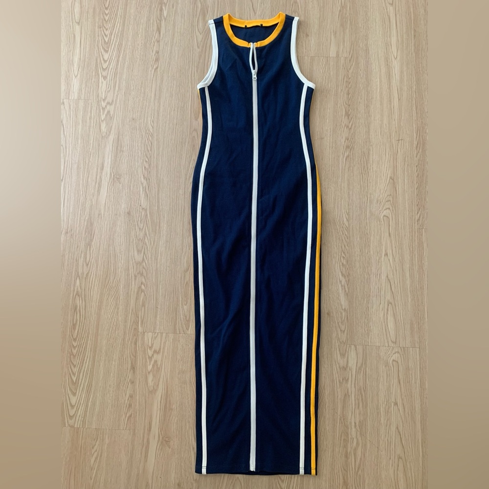 Athletic cotton striped bodycon midi dress nwot - Picture 4 of 4